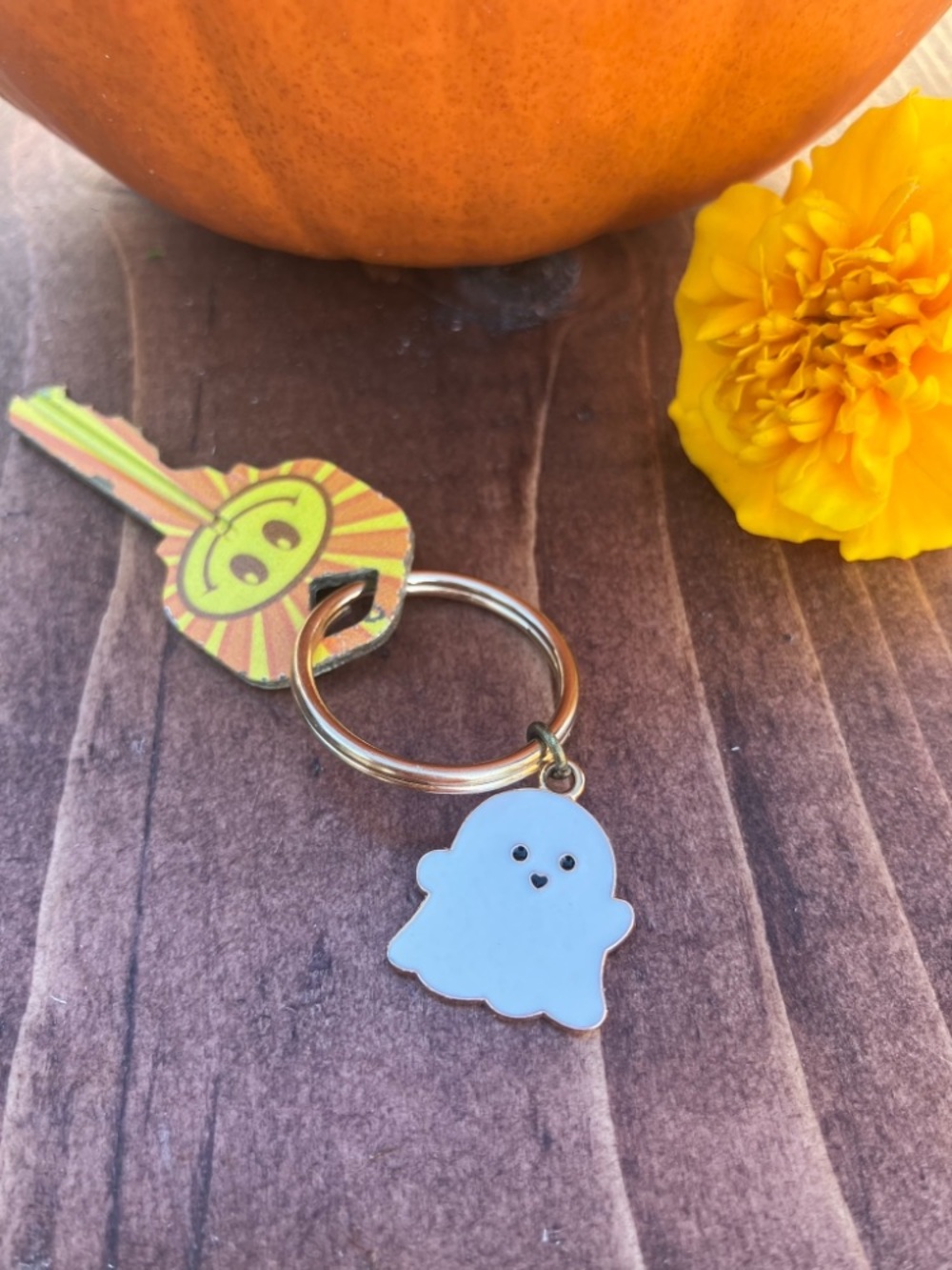 White Ghost Keychain Charm Key & Card Holder Accessory